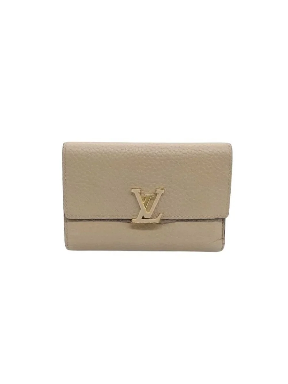 Louis Vuitton Trifold Wallet Portefeuille Capucines XS Beige Taurillon Leather